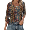 Zeagoo 3/4 Length Sleeve Womens Tops Casual V Neck Shirts Soft Basic Tees(Brown Bohemian)