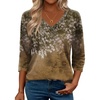 Zeagoo 3/4 Length Sleeve Womens Tops Casual V Neck Shirts Soft Basic Tees(Brown Leaves)