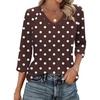 Zeagoo 3/4 Length Sleeve Womens Tops Casual V Neck Shirts Soft Basic Tees(Brown Polka Dot)
