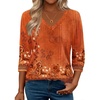Zeagoo 3/4 Length Sleeve Womens Tops Casual V Neck Shirts Soft Basic Tees(Caremel Print)