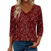 Zeagoo 3/4 Length Sleeve Womens Tops Casual V Neck Shirts Soft Basic Tees(Floral Red)