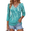 Zeagoo 3/4 Length Sleeve Womens Tops Casual V Neck Shirts Soft Basic Tees(Green-fp18)