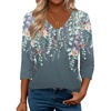 Zeagoo 3/4 Length Sleeve Womens Tops Casual V Neck Shirts Soft Basic Tees(Grey Floral)