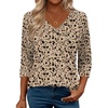 Zeagoo 3/4 Length Sleeve Womens Tops Casual V Neck Shirts Soft Basic Tees(Khaki Floral)
