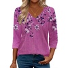 Zeagoo 3/4 Length Sleeve Womens Tops Casual V Neck Shirts Soft Basic Tees(Light Magenta)