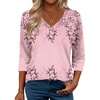 Zeagoo 3/4 Length Sleeve Womens Tops Casual V Neck Shirts Soft Basic Tees(Pink Floral)