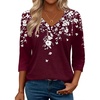 Zeagoo 3/4 Length Sleeve Womens Tops Casual V Neck Shirts Soft Basic Tees(Red Floral)