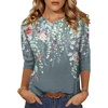 Zeagoo Women’s Casual 3/4 Sleeve T-Shirts Round Neck Tunic Tops Work Blouse(Grey Flower-wf71)