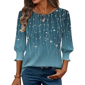 Zeagoo 3/4 Length Sleeve Blouse Pleated Tops Tunics for Women Dressy Shirt Business Casual(Blue Vine)