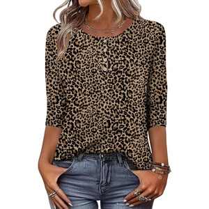 Zeagoo 3/4 Length Sleeve Women Tops Dressy Casual Blouses Work Clothes(An136-leopard Print)