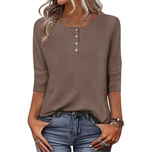 Zeagoo 3/4 Length Sleeve Women Tops Dressy Casual Blouses Work Clothes(Brown)