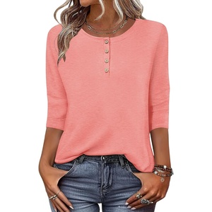 Zeagoo 3/4 Length Sleeve Women Tops Dressy Casual Blouses Work Clothes(Coral Pink)