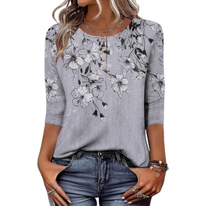 Zeagoo 3/4 Length Sleeve Women Tops Dressy Casual Blouses Work Clothes(Dh62-grey Flower)
