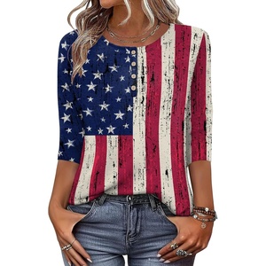 Zeagoo 3/4 Length Sleeve Women Tops Dressy Casual Blouses Work Clothes(Gq38-flag)