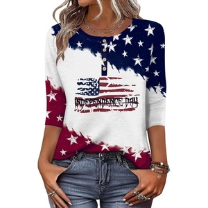 Zeagoo 3/4 Length Sleeve Women Tops Dressy Casual Blouses Work Clothes(Gq40-flag)