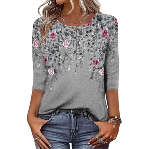 Zeagoo 3/4 Length Sleeve Women Tops Dressy Casual Blouses Work Clothes(Hf36-grey Leaves)