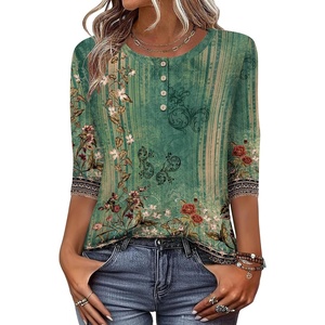 Zeagoo 3/4 Length Sleeve Women Tops Dressy Casual Blouses Work Clothes(Mz808-green)