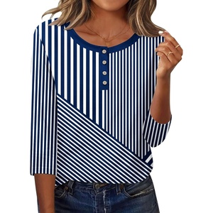 Zeagoo 3/4 Length Sleeve Women Tops Dressy Casual Blouses Work Clothes(Tz480-blue)