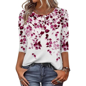Zeagoo 3/4 Length Sleeve Women Tops Dressy Casual Blouses Work Clothes(Wf74-purple Leaves)