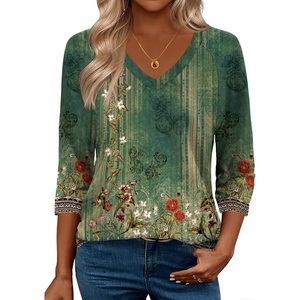 Zeagoo 3/4 Length Sleeve Womens Tops Casual V Neck Shirts Soft Basic Tees(Mz839)