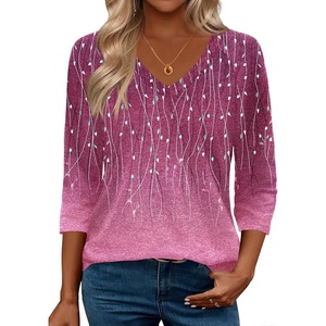 Zeagoo 3/4 Length Sleeve Womens Tops Casual V Neck Shirts Soft Basic Tees(Pink-xh370)