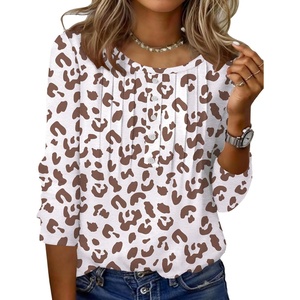 Zeagoo 3/4 Length Sleeve Womens Tops Round Neck Casual Summer Tunic Tops Basic Tees Blouses Dressy T-Shirts Pleated Shirts(An446)