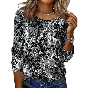 Zeagoo 3/4 Length Sleeve Womens Tops Round Neck Casual Summer Tunic Tops Basic Tees Blouses Dressy T-Shirts Pleated Shirts(Cx273)