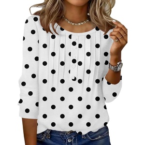Zeagoo 3/4 Length Sleeve Womens Tops Round Neck Casual Summer Tunic Tops Basic Tees Blouses Dressy T-Shirts Pleated Shirts(Jh592)