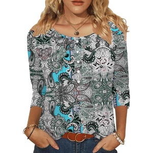 Zeagoo 3/4 Length Sleeve Womens Tops Round Neck Casual Summer Tunic Tops Basic Tees Blouses Dressy T-Shirts Pleated Shirts(Mz906)