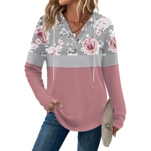 Zeagoo Hoodies for Women Long Sleeve Drawstring V Neck Pullover Sweatshirts Shirts Loose Casual Fall Tops(Peony Pink)