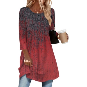 Zeagoo Women Tops 3/4 Sleeve Dressy Casual Plus Size Tunics Loose Blouses(Black Red-mz838)