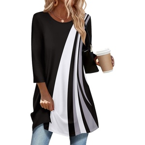 Zeagoo Women Tops 3/4 Sleeve Dressy Casual Plus Size Tunics Loose Blouses(Black White-jh540)
