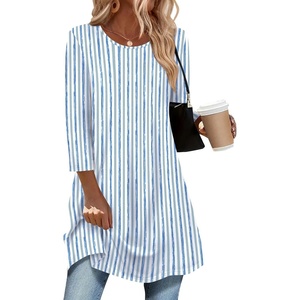 Zeagoo Women Tops 3/4 Sleeve Dressy Casual Plus Size Tunics Loose Blouses(Blue Stripes-tz591)