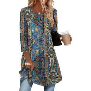 Zeagoo Women Tops 3/4 Sleeve Dressy Casual Plus Size Tunics Loose Blouses(Bohemia-mz779)