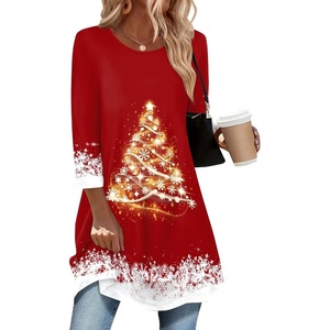 Zeagoo Women Tops 3/4 Sleeve Dressy Casual Plus Size Tunics Loose Blouses(Christmas Red-sd489)