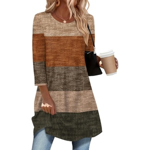 Zeagoo Women Tops 3/4 Sleeve Dressy Casual Plus Size Tunics Loose Blouses(Khaki-jh398)