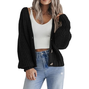 Zeagoo Women’s 2026 Fall Chunky Knit Cardigans Long Sleeve Sweaters(A-black)