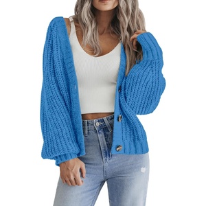 Zeagoo Women’s 2026 Fall Chunky Knit Cardigans Long Sleeve Sweaters(Bright Blue)