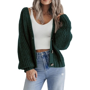 Zeagoo Women’s 2026 Fall Chunky Knit Cardigans Long Sleeve Sweaters(Dark Green-1)