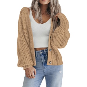 Zeagoo Women’s 2026 Fall Chunky Knit Cardigans Long Sleeve Sweaters(Light Khaki)