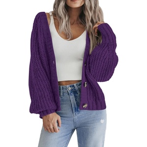 Zeagoo Women’s 2026 Fall Chunky Knit Cardigans Long Sleeve Sweaters(Purple)