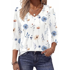 Zeagoo Womens Blouse Casual 3/4 Length Sleeve V Neck Basic T-Shirts(Bf290)
