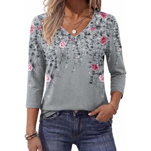 Zeagoo Womens Blouse Casual 3/4 Length Sleeve V Neck Basic T-Shirts(Hf36)