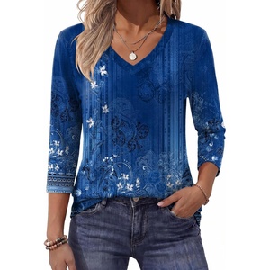 Zeagoo Womens Blouse Casual 3/4 Length Sleeve V Neck Basic T-Shirts(Mz712)
