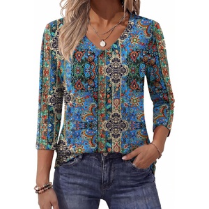 Zeagoo Womens Blouse Casual 3/4 Length Sleeve V Neck Basic T-Shirts(Mz779)