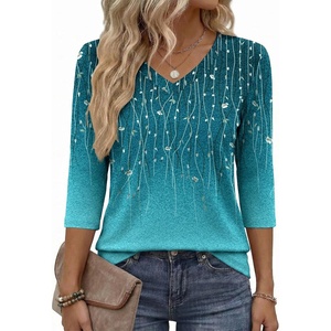 Zeagoo Womens Blouse Casual 3/4 Length Sleeve V Neck Basic T-Shirts(Xh363)