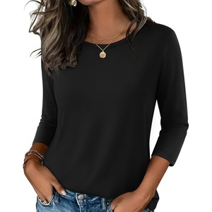 Zeagoo Women’s Casual 3/4 Sleeve T-Shirts Round Neck Tunic Tops Work Blouse(Black)