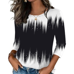 Zeagoo Women’s Casual 3/4 Sleeve T-Shirts Round Neck Tunic Tops Work Blouse(Black White-jb204)