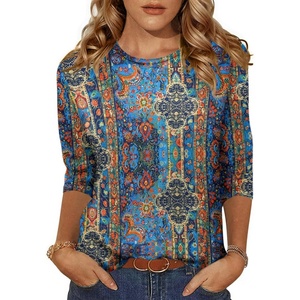 Zeagoo Women’s Casual 3/4 Sleeve T-Shirts Round Neck Tunic Tops Work Blouse(Bohemia-mz779)