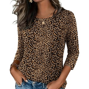 Zeagoo Women’s Casual 3/4 Sleeve T-Shirts Round Neck Tunic Tops Work Blouse(Leopard Print-an136)